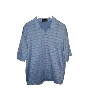 dunhill Men's Cotton Polo Shirt Sz‎ XL Windowpane Plaid Blue Italy Made EUC
